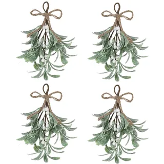 YuuFcy 4 Stücke Weihnachtsdeko Mistelzweige, Künstliche Mistelzweige, Große Weihnachts-Misteldekoration mit Roten Beeren, Hängende Mistelverzierung für die Hochzeitsdekoration zu Hause (Weiß)