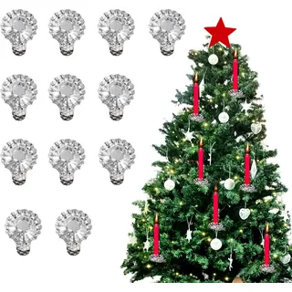 [festive Genius] Florale Weihnachtsbaum-kerzenhalter, Gold Und Silber, 12-teiliges Set, Metall, 4 Cm Astclip, Warmes Umgebungslicht, Kerzenhalter Für Festliche Anlässe