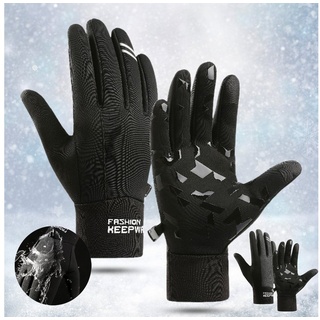 Rutaqian Fahrradhandschuhe Touchscreen Handschuhe, Sport Elastisch Gloves für Herren Damen Touchscreen, Warmhalten, Anti-Verlust schwarz