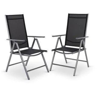 Raburg Gartenstuhl 2er-Set, Hochlehner, 7-Fach verstellbar, wetterfester Garten-Klappstuhl, witterungsbeständiges Alu & Textilen, zusammenklappbare Gartenmöbel Terrasse & Balkon, Silber/Schwarz, Noah