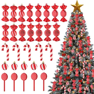 Lanpn 30 STK 11cm Zuckerstange Weihnachtsbaum Deko, Mini Zuckerstangen Weihnachten Dekoration, Rot & Weiß Bonbons Weihnachtsschmuck Ornamente, Kleine Candy Christbaumschmuck für Party Indoor Outdoor
