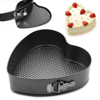 Springform Backform Herz 20CM, Kuchenform mit Antihaftbeschichtung, Kuchenform mit Flachboden, Kuchenbackformen mit Flachboden, Tortenform Tarteform für Kuchen Backen, Kohlenstoffstahl, Schwarz