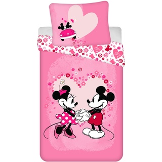Jerry Fabrics Mickey and Minnie Love Bettwäsche-Set 140 x 200 cm + Kissenbezug 70 x 90 cm, Polyester