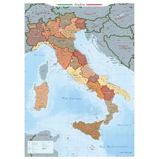 GeoMetro Italienkarte, 70 x 100 cm, gefaltetes Poster, Wandkarte, mit Regionen und Provinzen