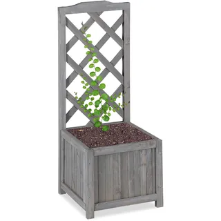 Relaxdays Rankkasten mit Rankgitter, wetterfest, Holz, f. Balkon, Garten, Rosen, Wein, 20 L Kübel, 90 cm Rankhilfe, grau