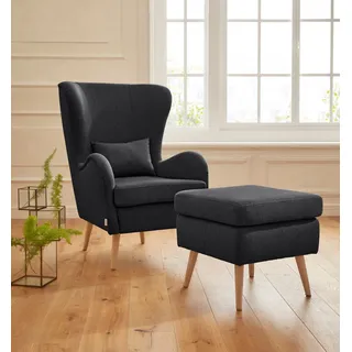 Sessel HOME AFFAIRE "Sallito, TV-Sessel, Ohrensessel mit", schwarz, B:76cm H:109cm T:85cm, Struktur Hahnentritt (67% Polypropylen, 33% Polyester);Samtoptik (100% Polyester);Fellimitat (100% Polyester);Samtcord (92% Polyester, 8% Polyamid);Struktur (100% Polyester);Struktur fein (100% Polyester), Sessel, Sessel mit Hocker Ohrensessel mit Hocker, Hocker, in vielen Bezugsqualitäten, auch in Samtcord