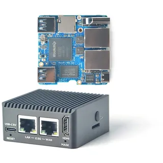 youyeetoo NanoPi R5C Mini-Router mit Metallgehäuse, 4 GB LPDDR4X 64 GB eMMC, RK3568 Entwicklungsplatine, 0.8TOPS NPU, Unterstützung OpenWrt Docker, Zwei Ethernet-Ports (Standard-Kit)