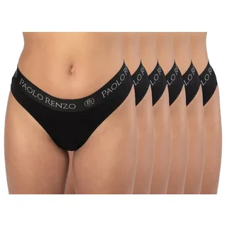 Paolo Renzo Stringtanga Sports-Collection Atmungsaktive & Hautsympatische Damen Tanga (6-St) Sport Tanga aus hochwertiger Baumwolle schwarz XL