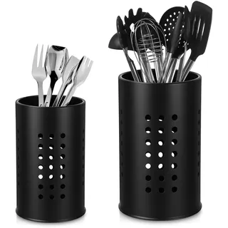 2 Stück Edelstahl Schwarze Utensilien Caddy, Edelstahl-Besteckhalter | Küchenutensilienhalter Besteckhalter fur Küche Aufbewahrung Organisation