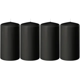 Wenzel Stumpenkerzen 4er Set SAFE CANDLE, H 13 cm, Schwarz - Paraffinwachs - 7 x 13 cm - selbstlöschend - 4er Set
