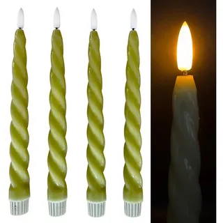 Online-Fuchs LED-Kerze 4 Stabkerzen gedreht aus Echtwachs mit 6-Stunden Timer (Grün, Blau, Lila, Gelb, Weiß, 472682), moderne Twist-Optik in einem glänzenden Farbton grün