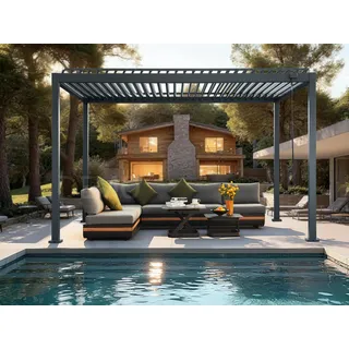 Pavillon KONIFERA "Pergola Lucida Premium", anthrazit, B/H/T: 392,5cm x 250cm x 288cm, Pavillons, Pergola aus hochwertigstem Material 100% Aluminium, Lamellendach