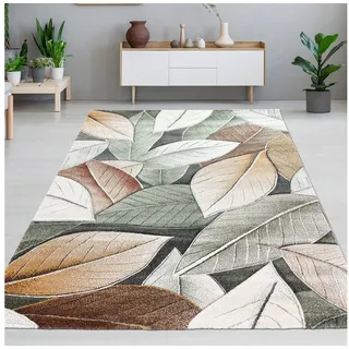Carpetia Teppich Wohnzimmerteppich im natürlichen Look mit Blätterdesign in grün, rechteckig beige|grün 160 cm x 230 cm