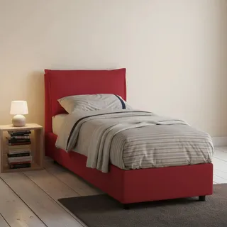 Talamo Italia - Rossella-Einzelbett, Bettkasten mit Stoffbezug, 100 % Made in Italy, Öffnung vorne, inklusive Matratze 80 x 200 cm, Rot