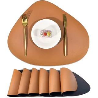 YJWZ 4er-Set rutschfeste Tischsets mit Lederoptik,Oval Tischsets Platzsets Abwaschbar, Doppelseitige Tischunterlage für Esstisch Deko, Platzdeckchen Abwischbar Lederoptik für Küche & Esszimmer