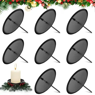 Udbrud 8 Stück Adventskranz Kerzenhalter, Ø 6 cm Kerzenhalter Metall mit Dorn Schwarz, Adventskerzenhalter Kerzenpick Flach Kerzenteller Kerzenstecker für DIY Adventskranz Weihnachten Deko