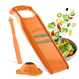 Börner Roko PowerLine Gemüseschneider Geschenk-Set (3-tlg.) • Feiner Streifenschneider für Obst & Gemüse + Fruchthalter & Kombischäler • Gemüsehobel • Küchenhobel Set (Orange)