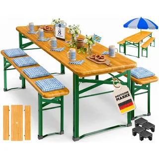 KESSER® Bierzeltgarnitur 3-TLG., Festzeltgarnitur klappbar, Biertisch mit 2 Bierbänken, Gartenmöbel Set Holz, Partygarnitur, Sitzgarnitur, wetterfest, stabil, 170x46x75cm, 12-TLG. Bodenschoner