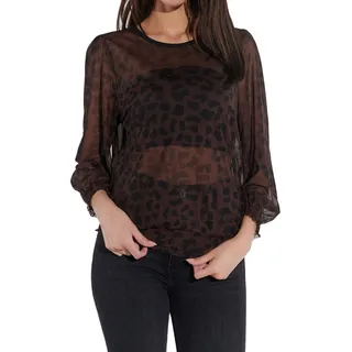 vestino Damen Pullover mit Leo-Print Langarm-Shirt Mesh-Pullover 900309 Braun - S