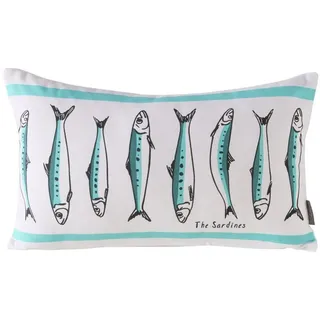 BOLTZE Dekokissen Kissen SARDINE türkis weiß 50x30cm maritimes Dekokissen mit Fischen Be