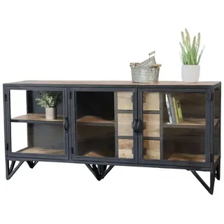 baario Lowboard Lowboard BARBAR Metall Glas, schwarz Industrial Style Kommode TV-Board schwarz