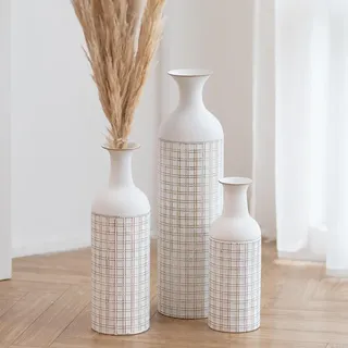 Sziqiqi Bodenvase Groß Weiß Metall: Moderne Bodenvasen für Wohnzimmer 68/51/41cm - Vase Große Set of 3 - Hohe Blumenvase für Boden Schlafzimmer Kamin Ecke Büro