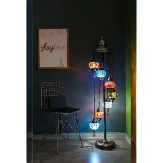Handgefertigte türkische Stehlampe mit 7 bunten Glaskugeln – orientalische Mosaik-Vloerlamp für warmes Licht - Bunt