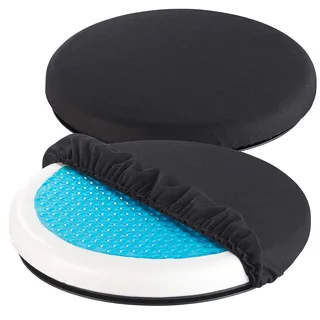 Newgen Medicals Autositzkissen drehbar: 2er-Set Schaumstoff-Sitzkissen mit kühlender Gel-Schicht, 360° drehbar (Drehteller Autositz, Memory Foam Dreh-Kissen, Kühl)