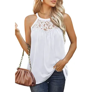 RPAEOY Tank Top Damen Neckholder Spitze Tops Sommer Elegant Ärmellos Trägertop Basic Tops Spaghettiträger Oberteile Weste Shirt Sport Achselshirts Trägershirt - M