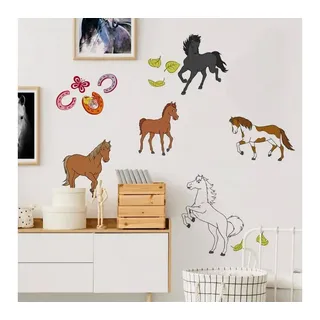 K&L Wall Art Wandtattoo Bibi & Tina Wandsticker Freunde Wanddeko großes Pferd Set Wandtattoo, selbstklebend, entfernbar bunt 120 cm x 80 cm