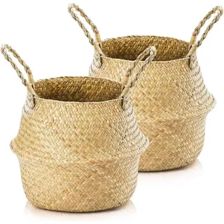 Aufbewahrungskörbe 2 Stück, Seegras, Runde Faltbare Körbe, 24×20 cm, für Spielzeug und Wäsche