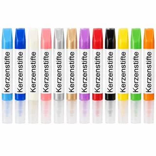Ovaletta 12 Kerzenstifte 10 ml, Wachsstifte für Kerzen, Kerzen Bemalen Set | 12 Farben je 10 ml mit feiner Malspitze zum Bemalen, Verzieren und Beschriften von Kerzen für Taufe und Weihnachten