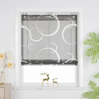 Joyswahl Raffrollo ohne Bohren Lichtdurchlässig Raffgardinen mit Hakenaufhängung Wohnzimmer Fenster Vorhänge Ösenrollo für Fenster mit Ösen Grau HxB 130 x 100 cm 1 Stück