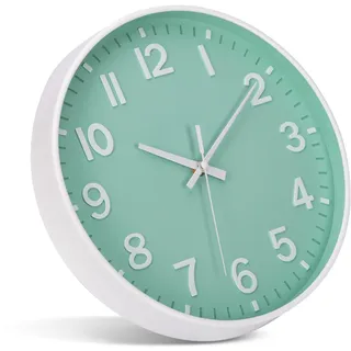 ACCSHINE Wanduhr Ohne TickgeräUsche Lautlos 30cm Modern Quarz Groß Batterie Betriebene Stereo Digital Wanduhr Einfach zu Lesen für Zimmer Zuhause KüChe Schlafzimmer BüRo Schule (Grün + Weiß)