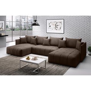 Furnix Ecksofa U-Form-Sofa ASVIL mit Schlaffunktion und Bettkasten, Farbauswahl, B345 x H93 x T177 cm, Made in Europe braun
