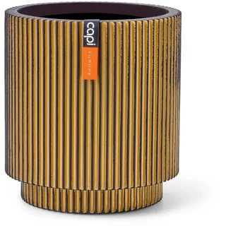 Capi Europe - Gefäß Zylinder Groove Black & Gold - 19x21 - Gold - Blumentopf für drinnen - CAPI Indoor - BGVGB314