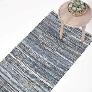 Homescapes FLICKENTEPPICH-LÄUFER aus Recycling-Denim 66/200 cm,