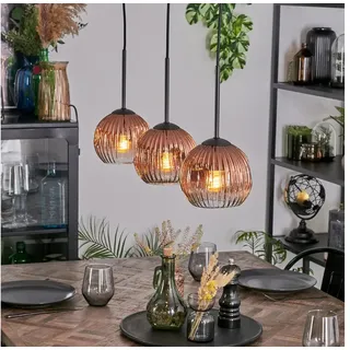 hofstein Hängeleuchte Hängelampe aus Metall/Riffelglas in Schwarz/Kupferfarben/Klar, Hängeleuchte im modernen Retro/Vintage-Design (15 cm), 3 x E27