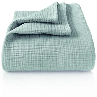 Laynenburg Tagesdecke Musselin aus 100% Baumwolle – Baumwolldecke, Kuscheldecke, Wohndecke als Sommerdecke, Bett-Überwurf, Couch-Überwurf, Sofa-Decke grün 150 cm x 200 cm