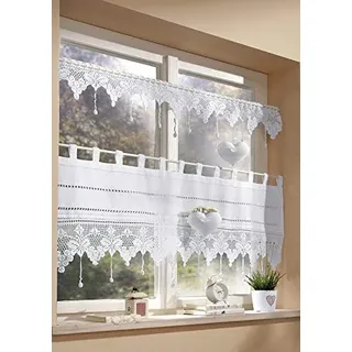 Hossner Panneau Landhaus Stil Spitze und Stoff Häkelspitze Handarbeit, Panneaux:50 x 120 cm