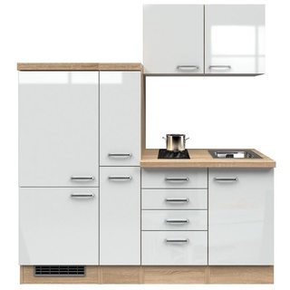 Singleküche mit E-Geräten - 190 cm breit - Hochglanz Weiß Sonoma Eiche – Valencia
