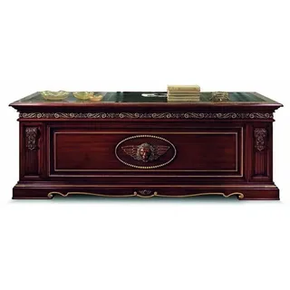 Casa Padrino Luxus Barock Schreibtisch Dunkelbraun / Grün / Gold 230 cm - Barock Möbel - Italy - Dunkelbraun/Grün/Gold