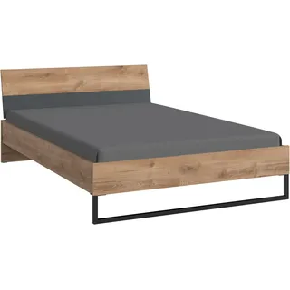 Einzelbett WIMEX "Texel erhältlich in den Breiten 90 & 140cm", braun (plankeneiche nachbildung, grafit, plankeneiche nachbildung, grafit, plankeneiche nachbildung, schwarz), B:146cm H:71cm L:210cm, Betten, Mit Metallkufe, Bett im Industrial Look