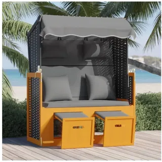 LuxusKollektion Gartenliege Strandkorb Poly Rattan Schwarz Anthrazit, 1 St. grau