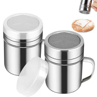 EJRUP 2 Stück Puderzuckerstreuer, Puderzuckermühle, Mehlstreuer mit Deckel und Griff, für Schokolade, Puderzucker, Zucker, Salz, Kakao, Mehl, Kaffee