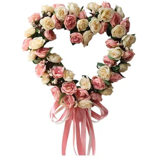 Türkranz Willkommen Sommer Seide Rose Kranz Herzförmige Tür Dekoration Blume Girlande Für Home Elegante Stoff Floral Ring (A)