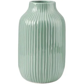 BUTLERS Keramik Vase mit Rillen in Pastellgrün -Hanami- Moderne Dekoration für Wohnzimmer und Tischdeko | Blumenvase für Tulpen, Rosen, Pampasgras oder Trockenblumen