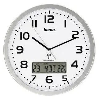 Hama Wanduhr Extra Funkuhr, Ø 30 cm, Thermometer, silber