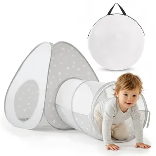 Mamabrum Spieltunnel Mamabrum Spielzelt mit Tunnel Pop-Up Kinderzelt Grau Weiß