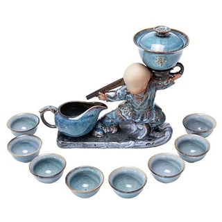 RORA Lazy Kungfu Keramik-Tee-Set, chinesischer Stil, halbautomatisch, schwenkbar, aus dem Wasser, Teekanne mit 8 Tassen, Übergangs-Kung-Fu-Tee-Geschenk-Sets